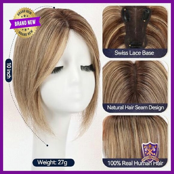 10 Inch Human Hair Topper Swiss Lace Base 3x4.5 Inches No Bangs main image 6